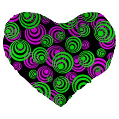 Neon Green And Pink Circles Large 19  Premium Flano Heart Shape Cushions by PodArtist