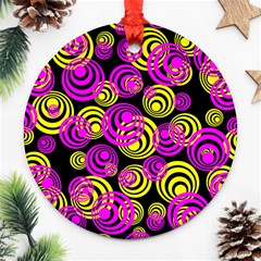 Neon Yellow And Hot Pink Circles Ornament (round) by PodArtist