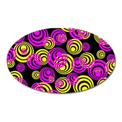 Neon Yellow And Hot Pink Circles Oval Magnet by PodArtist