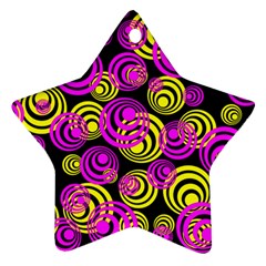 Neon Yellow And Hot Pink Circles Star Ornament (two Sides) by PodArtist