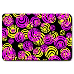 Neon Yellow And Hot Pink Circles Large Doormat  by PodArtist