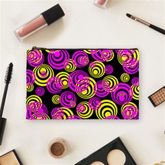 Neon Yellow And Hot Pink Circles Cosmetic Bag (medium)  by PodArtist