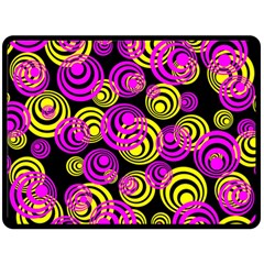 Neon Yellow And Hot Pink Circles Fleece Blanket (large)  by PodArtist