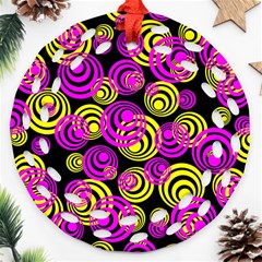 Neon Yellow And Hot Pink Circles Ornament (round Filigree) by PodArtist