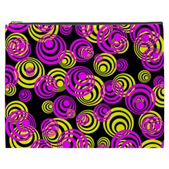 Neon Yellow And Hot Pink Circles Cosmetic Bag (xxxl)  by PodArtist