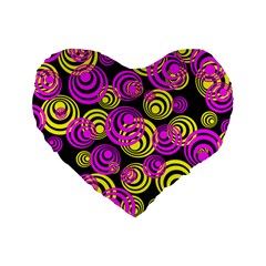 Neon Yellow And Hot Pink Circles Standard 16  Premium Heart Shape Cushions by PodArtist