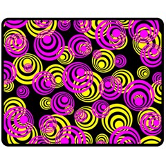 Neon Yellow And Hot Pink Circles Double Sided Fleece Blanket (medium)  by PodArtist