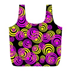 Neon Yellow And Hot Pink Circles Full Print Recycle Bags (l)  by PodArtist