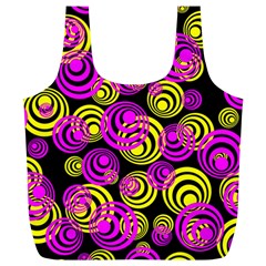 Neon Yellow And Hot Pink Circles Full Print Recycle Bags (l)  by PodArtist