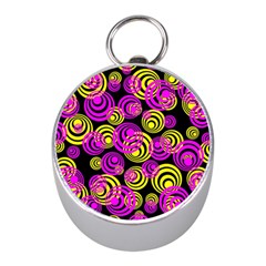 Neon Yellow And Hot Pink Circles Mini Silver Compasses by PodArtist