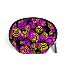 Neon Yellow And Hot Pink Circles Accessory Pouches (small)  by PodArtist