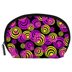 Neon Yellow And Hot Pink Circles Accessory Pouches (large)  by PodArtist