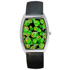 Neon Yellow And Green Circles On Black Barrel Style Metal Watch by PodArtist