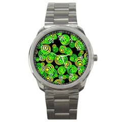 Neon Yellow And Green Circles On Black Sport Metal Watch by PodArtist