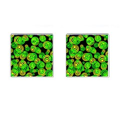 Neon Yellow And Green Circles On Black Cufflinks (square) by PodArtist