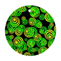 Neon Yellow And Green Circles On Black Round Ornament (two Sides) by PodArtist