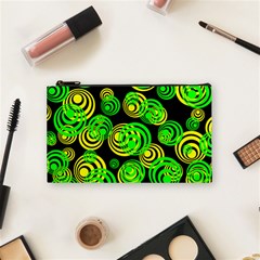 Neon Yellow And Green Circles On Black Cosmetic Bag (small)  by PodArtist