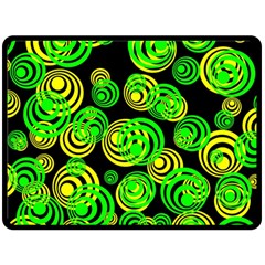 Neon Yellow And Green Circles On Black Fleece Blanket (large)  by PodArtist