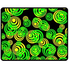 Neon Yellow And Green Circles On Black Fleece Blanket (medium)  by PodArtist