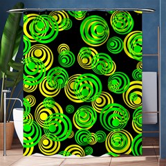 Neon Yellow And Green Circles On Black Shower Curtain 60  X 72  (medium)  by PodArtist