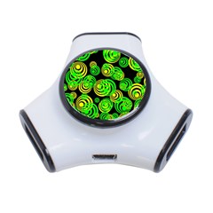 Neon Yellow And Green Circles On Black 3-port Usb Hub by PodArtist