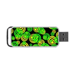 Neon Yellow And Green Circles On Black Portable Usb Flash (two Sides) by PodArtist