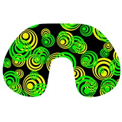 Neon Yellow And Green Circles On Black Travel Neck Pillows by PodArtist