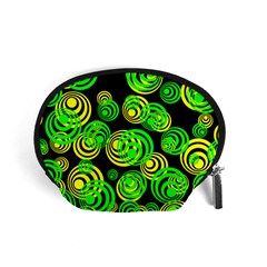 Neon Yellow And Green Circles On Black Accessory Pouches (small)  by PodArtist