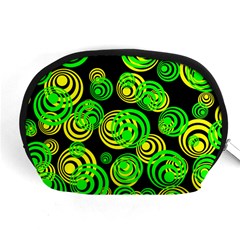 Neon Yellow And Green Circles On Black Accessory Pouches (medium)  by PodArtist