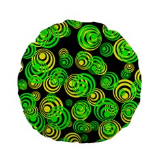 Neon Yellow And Green Circles On Black Standard 15  Premium Flano Round Cushions by PodArtist