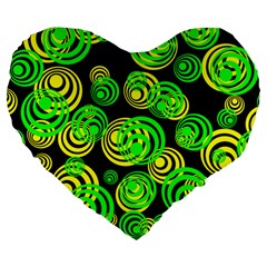 Neon Yellow And Green Circles On Black Large 19  Premium Flano Heart Shape Cushions by PodArtist