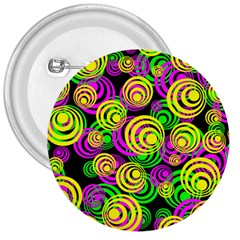 Bright Yellow Pink And Green Neon Circles 3  Buttons by PodArtist