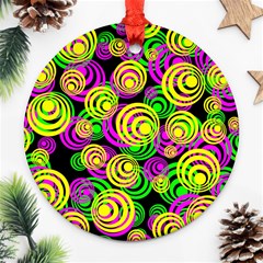 Bright Yellow Pink And Green Neon Circles Ornament (round) by PodArtist