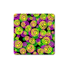 Bright Yellow Pink And Green Neon Circles Square Magnet by PodArtist