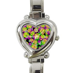 Bright Yellow Pink And Green Neon Circles Heart Italian Charm Watch by PodArtist