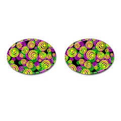 Bright Yellow Pink And Green Neon Circles Cufflinks (oval) by PodArtist