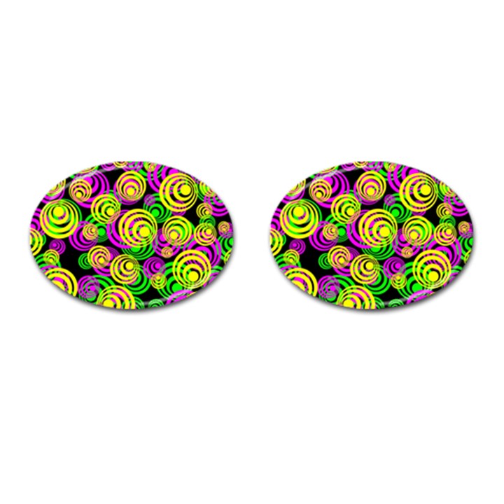 Bright Yellow Pink and Green Neon Circles Cufflinks (Oval)