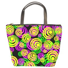 Bright Yellow Pink And Green Neon Circles Bucket Bags by PodArtist