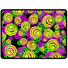 Bright Yellow Pink And Green Neon Circles Fleece Blanket (large) 