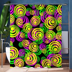 Bright Yellow Pink And Green Neon Circles Shower Curtain 60  X 72  (medium)  by PodArtist