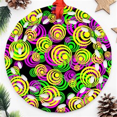 Bright Yellow Pink And Green Neon Circles Ornament (round Filigree) by PodArtist