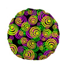 Bright Yellow Pink And Green Neon Circles Standard 15  Premium Round Cushions by PodArtist