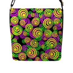 Bright Yellow Pink And Green Neon Circles Flap Messenger Bag (l)  by PodArtist