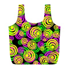 Bright Yellow Pink And Green Neon Circles Full Print Recycle Bags (l)  by PodArtist