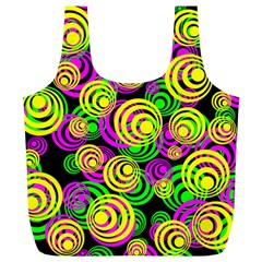 Bright Yellow Pink And Green Neon Circles Full Print Recycle Bags (l)  by PodArtist