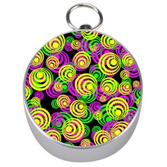 Bright Yellow Pink And Green Neon Circles Silver Compasses by PodArtist