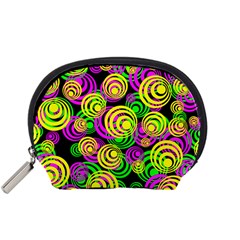 Bright Yellow Pink And Green Neon Circles Accessory Pouches (small)  by PodArtist