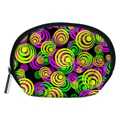 Bright Yellow Pink And Green Neon Circles Accessory Pouches (medium)  by PodArtist