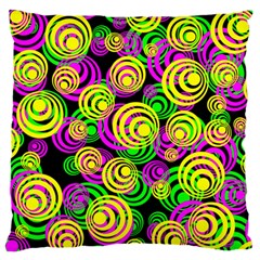 Bright Yellow Pink And Green Neon Circles Large Flano Cushion Case (one Side) by PodArtist