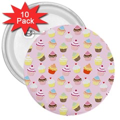 Baby Pink Valentines Cup Cakes 3  Buttons (10 Pack)  by PodArtist